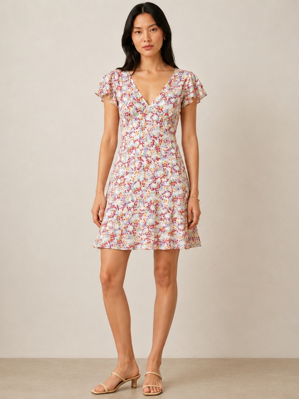 Rails Floral Mini Dress Flutter Sleeve V-Neck